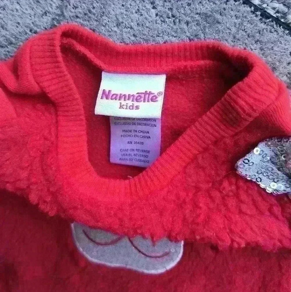 Annette Kids Girls Sequin Bear Face Fuzzy Sweater Red Size 24 Months - Picture 3 of 6